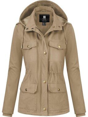 Women's Khaki Cotton Anorak Lightweight Military Jacket Warm Utility Casual Coat